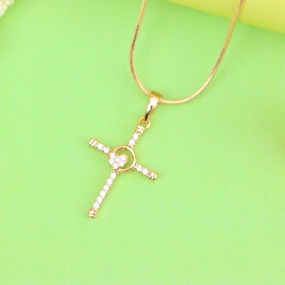 "Rose Gold Cross Pendant with Heart Accent and Sparkling CZ Stones, XPPT1818 - Picture 10 of 13